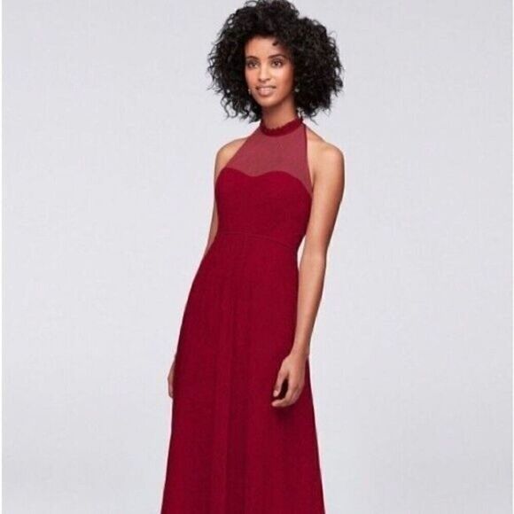 Allover Lace A-Line women long Dress F19635 color apple, red, XS - Picture 2 of 16